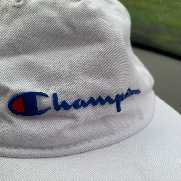 Champion bright white blue writing baseball cap adjustable silver clasp back - Picture 9 of 11
